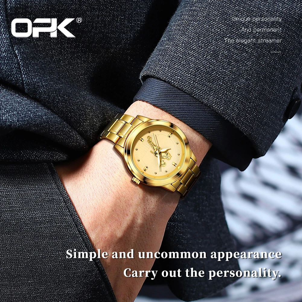 OPK brand three-pin Jinma embossed literal men's quartz watch 8140
