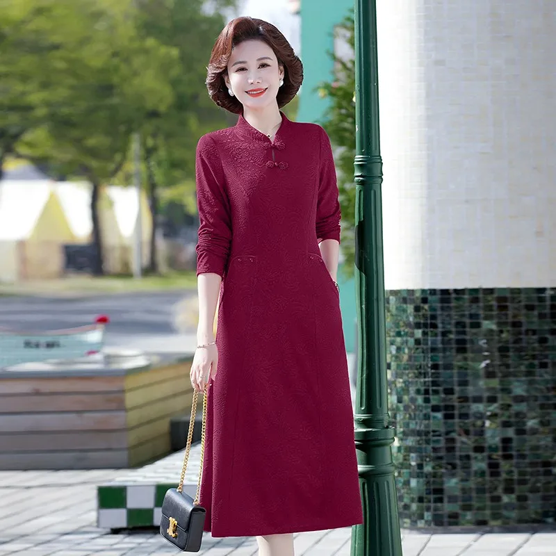 

Floral Long Sleeve Midi Dress Women Vintage Elegant Luxury Party Dress Autumn Winter Fashion Bodycon Prom Dress