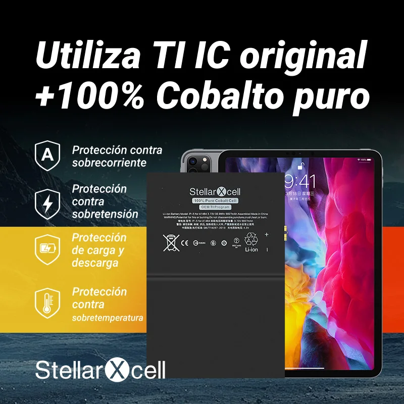 Batería de tableta StellarXcell para iPad 2 3 4 5 6 7 8 9 10, iPad Air 1 2 3 4 5, iPad mini 2 3 4 5 6, iPad Pro 9.7 10.5 11 12.9 3