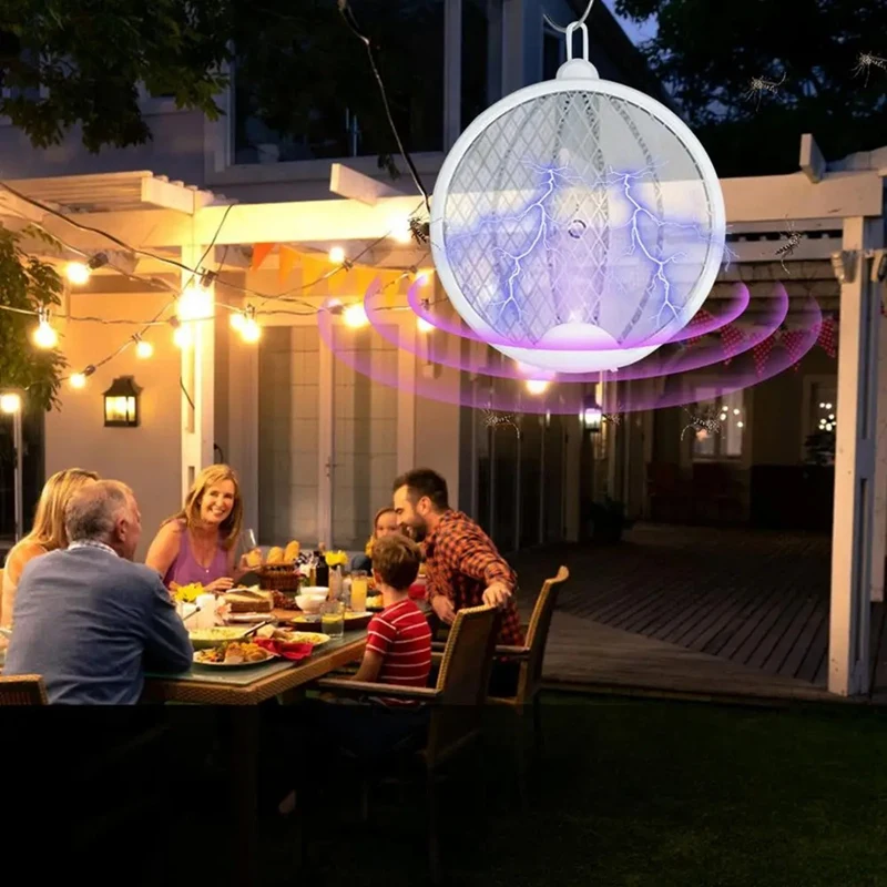 

Electric Fly Swatter Racket Foldable Bug Zapper Racket Portable 3 In 1 Fly Swatter Electric With USB Rechargeable Base