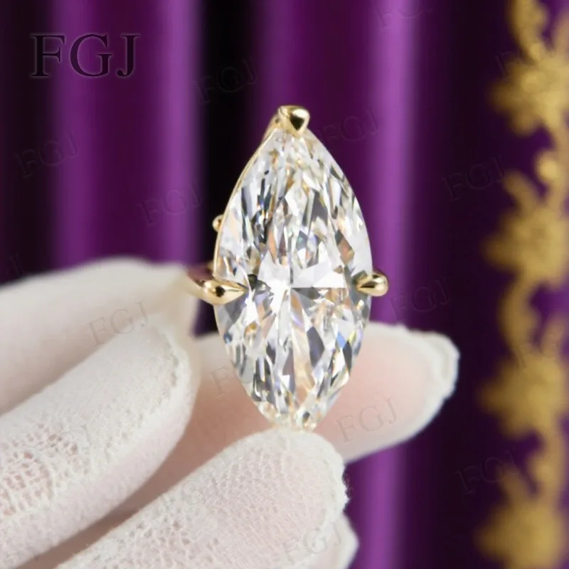 

10K 14K 18K Gold Customization Moissanite Ring Marquise D Color VVS1 Jewelry Ring Fashion Party Birthday Gifts For Women Men