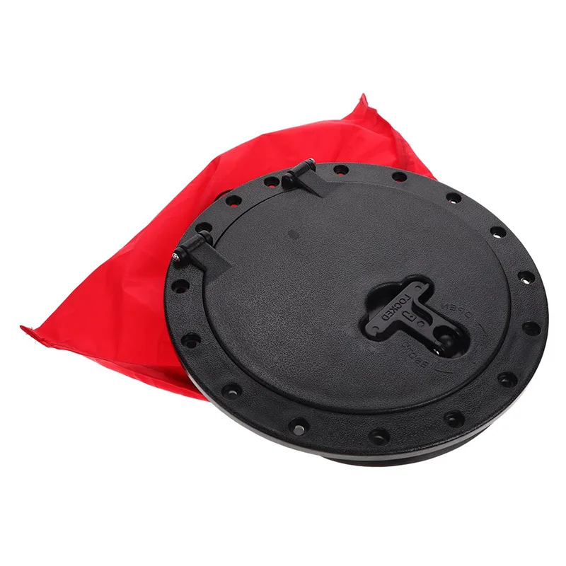 Boat Black ABS 8 Inch Round Hatch Cover Deck Plate Hatch Cover with Red Waterproof Bag for Kayak Boat Fishing Rigging
