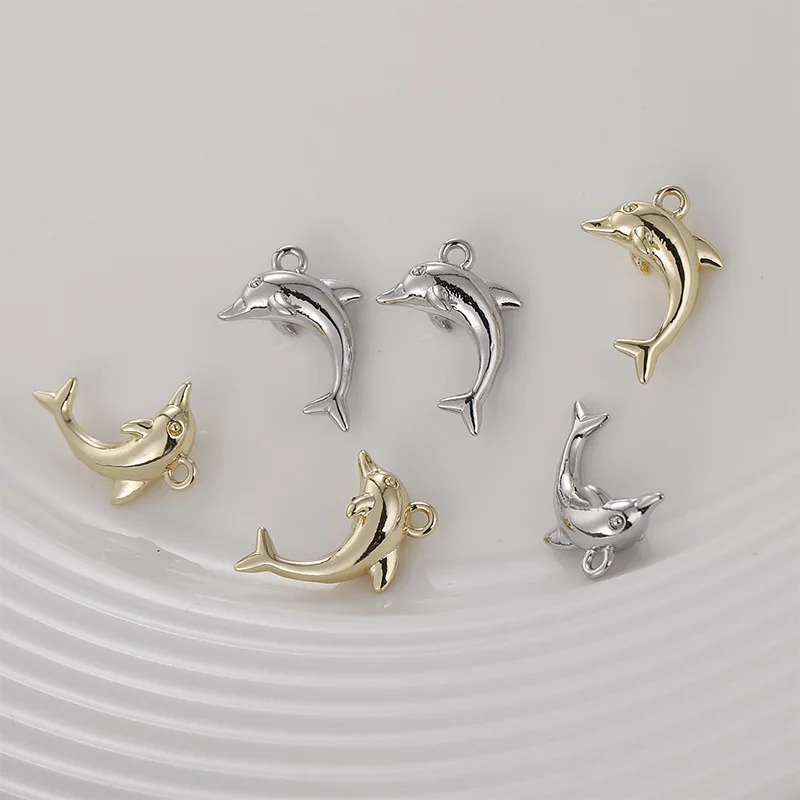 14k Gold Bag Mini Three-dimensional Little Dolphin Whale Pendant DIY Bracelet Necklace Ear Jewelry Pendant Accessories Material