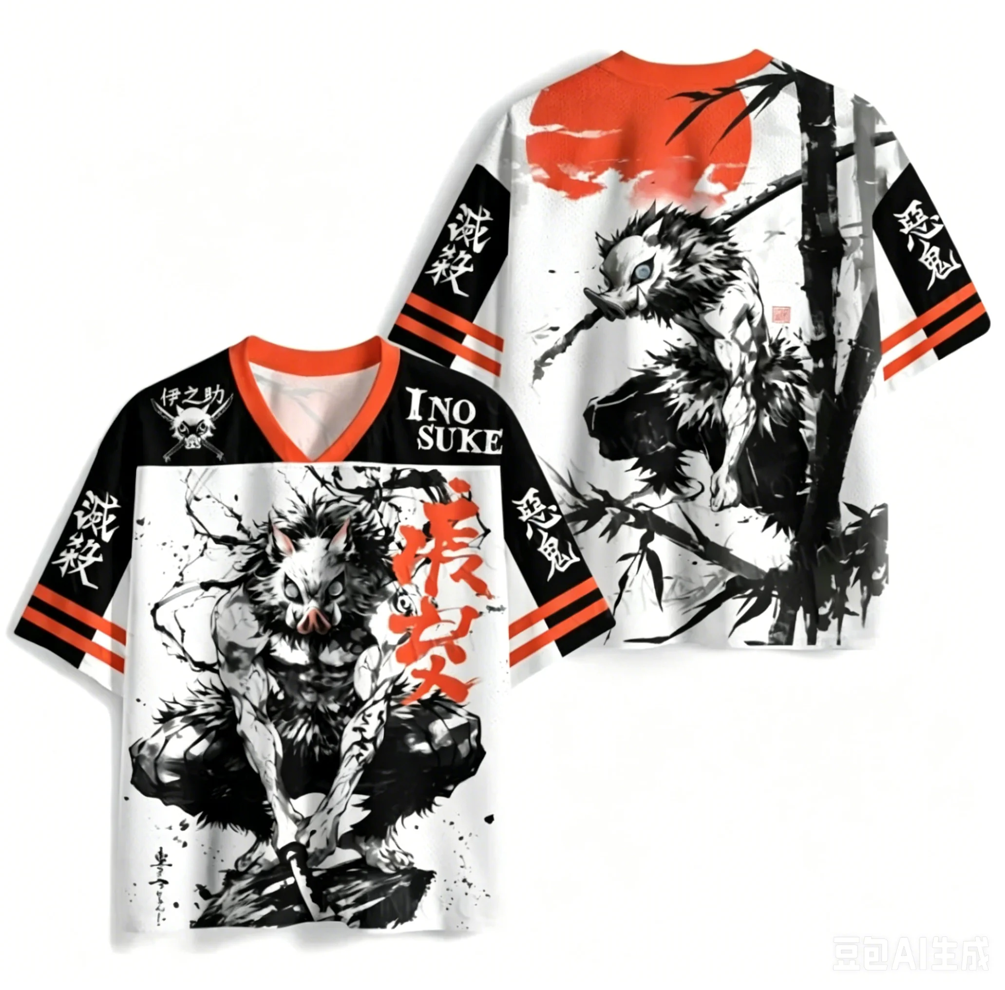 Ghost Slayer Blade: Yi Zhi Zhu Football Shirt Japanese Ink Splashing 3D Printed Adult and Children's Loose Short Sleeves