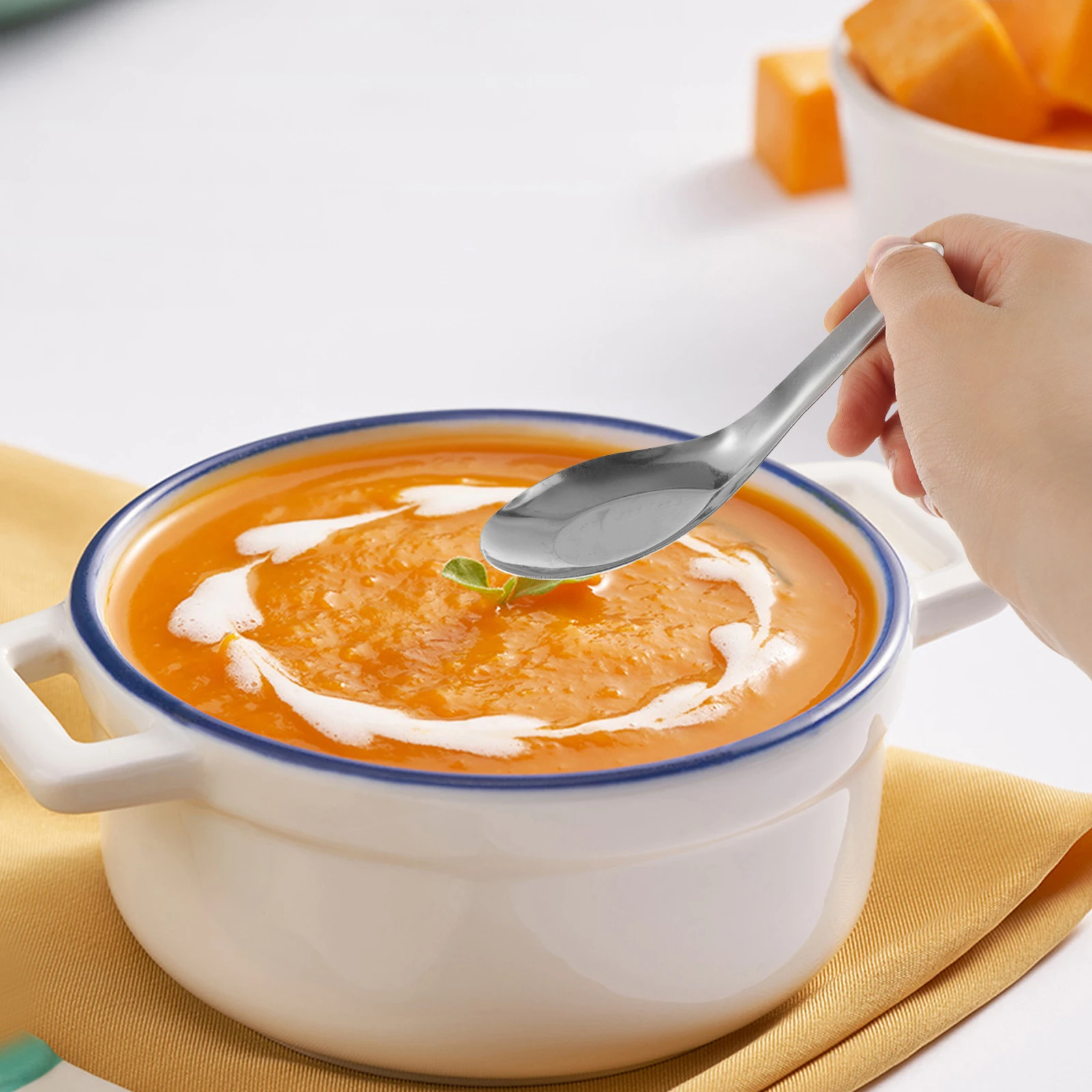 

10Pcs High Quality Stainless Steel Soup Spoons Smooth Finish Comfort Grip Spoons for Daily Use Kitchen Restaurant Hotel