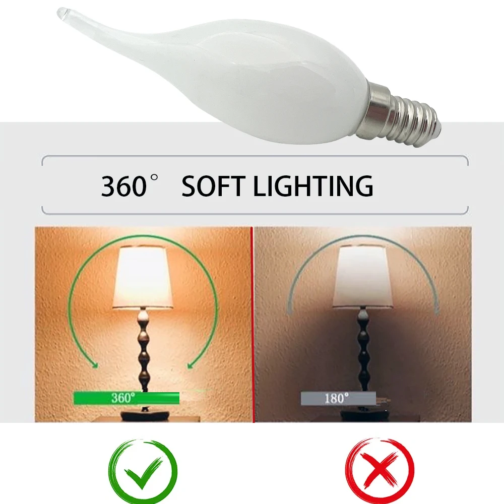 PwwQmm-LED 전구 E14 C35, 따뜻한/차가운 흰색 에디슨 레트로 필라멘트 캔들 라이트, AC220V, 360 도 에너지 절약 램프, 6 개