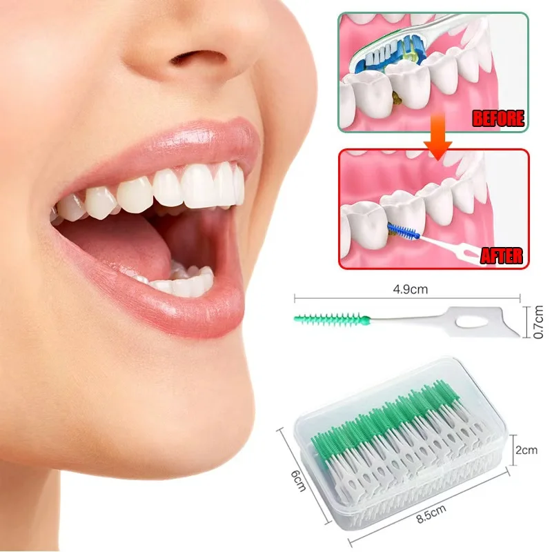 150/300 Uds. Cepillos interdentales de silicona, palillos dentales, cepillo entre los dientes, palillos de silicona con hilo, herramienta de limpieza bucal