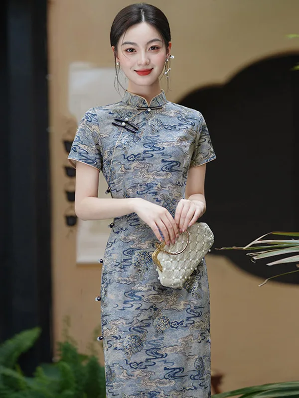 

Женское улучшенное платье Xiangyun в китайском стиле, облегающее, с коротким рукавом, для повседневной носки, летнее, дышащее, из полиэстера