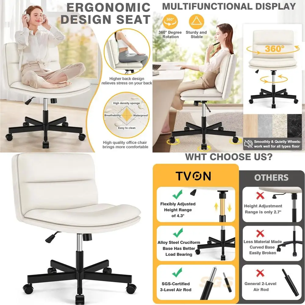 

Эргономичное офисное кресло с подлокотниками, мягким сиденьем, регулировкой высоты и колесиками для комфортной работы из дома