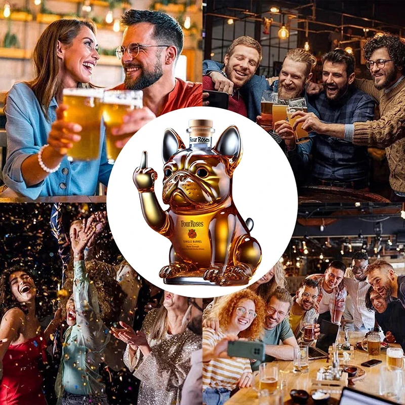 مضحك الفرنسية البلدغ زجاجة ويسكي ويسكي الدورق للمزح، بار، مكتب وديكور المنزل زجاجة كوكتيل النبيذ