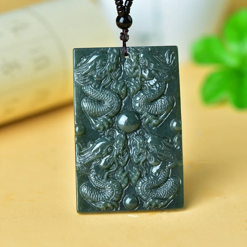 Xinjiang Natural Hotan Green Jade Kung Fu - Double-sided Guan Yu Martial God of Wealth Pendant