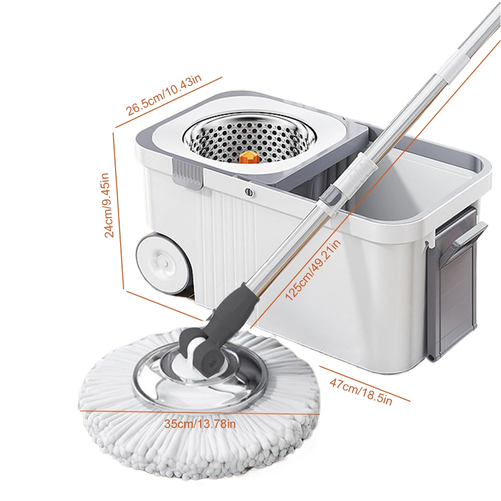 

Rotary Mop Set 360 Spinning Floor Cleaning System with 6 Extra Refills Heads Extended Handle Hand-Free Automatic Dehydration Mop