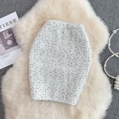 Imagen 2 del producto Faldas elegantes de lentejuelas para mujer, falda Formal de oficina Premium, elegante, oferta de lujo en V, estilo coreano Original