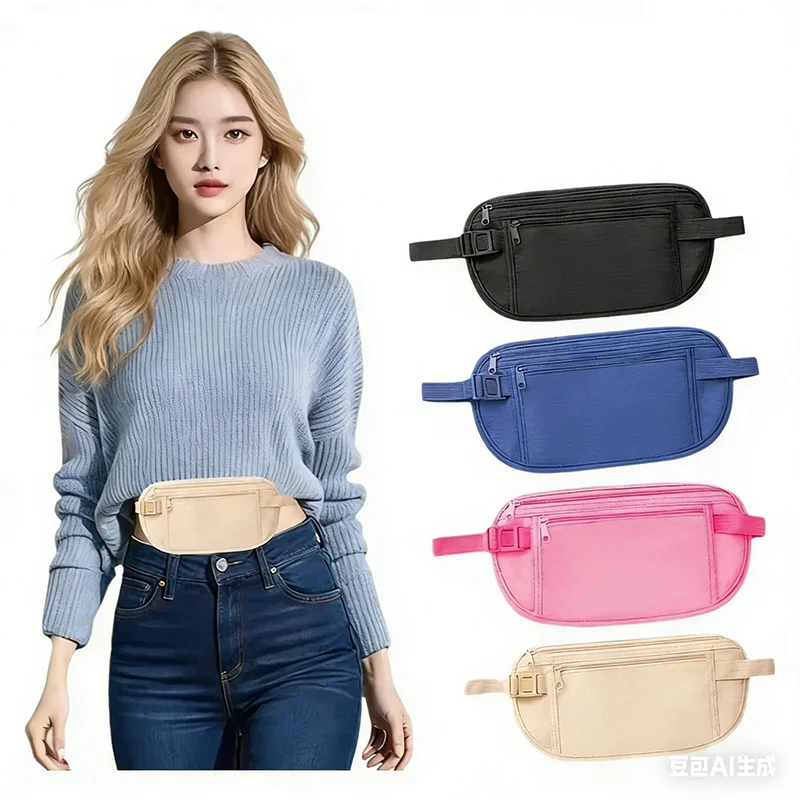 

Unisex Ultra-Thin Invisible Waist Bag Travel Sports Running Anti-Theft Waist Pack Multi-pocket Money Card Key Phone Storage Bag