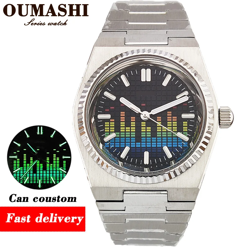 Reloj de onda Musical de 40mm, cristal de zafiro de acero inoxidable, reloj NH35 luminoso totalmente verde, reloj mecánico automático para hombre resistente al agua
