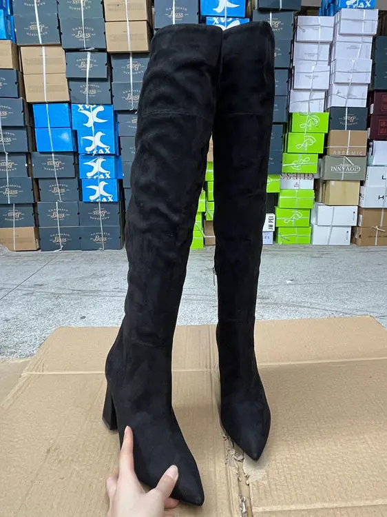 

Comfortable Faionable Pointed Toe Chunky Heel Long Boots Side Zipper Versatile Ele Single Boot High Tubular Boot Autumn...