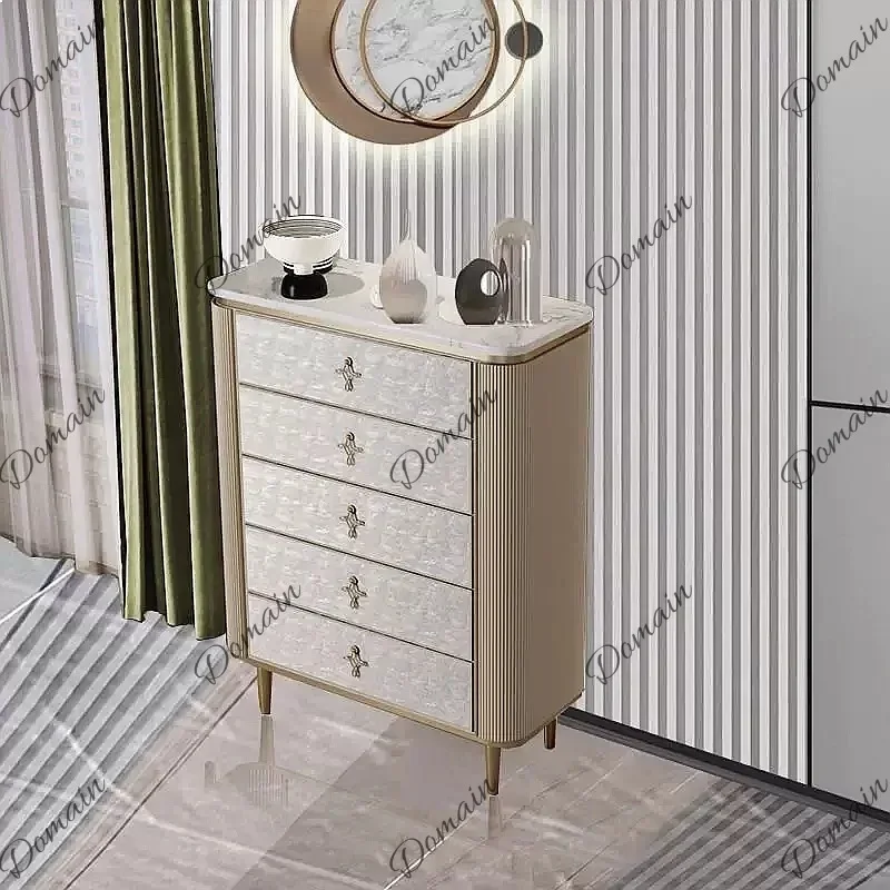 PL Italian Modern Minimalist 5-Drawer Chest with Shell Decor, Luxury Storage for Bedroom Living Room Y
