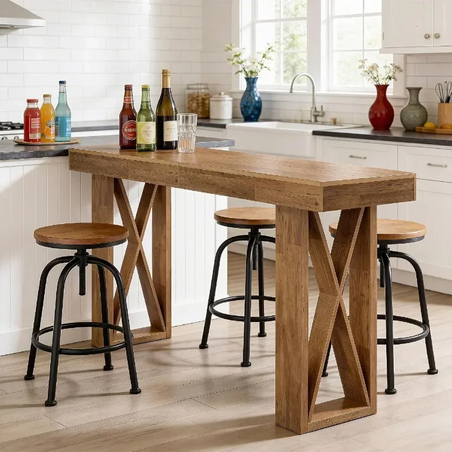 Bar Table, 39.37'' Counter Height Pub Table with Wooden X-Shaped Frame, Rectangular Home Bar Unit for Kitchen, Dining Room, Bis