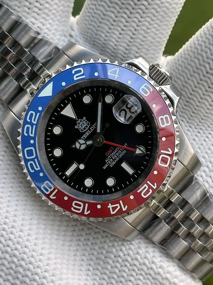 NH34 GMT Automatikuhr 41 mm STEELDIVE SD1993, Keramiklünette, 300 m wasserdicht, superleuchtendes schwarzes Zifferblatt, Herren-Taucheruhren
