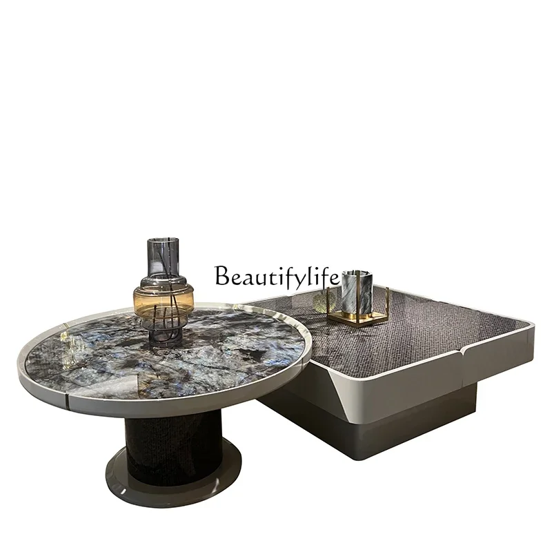 Light luxury solid wood marble coffee table child and mother combination Italian minimalist living room tea table