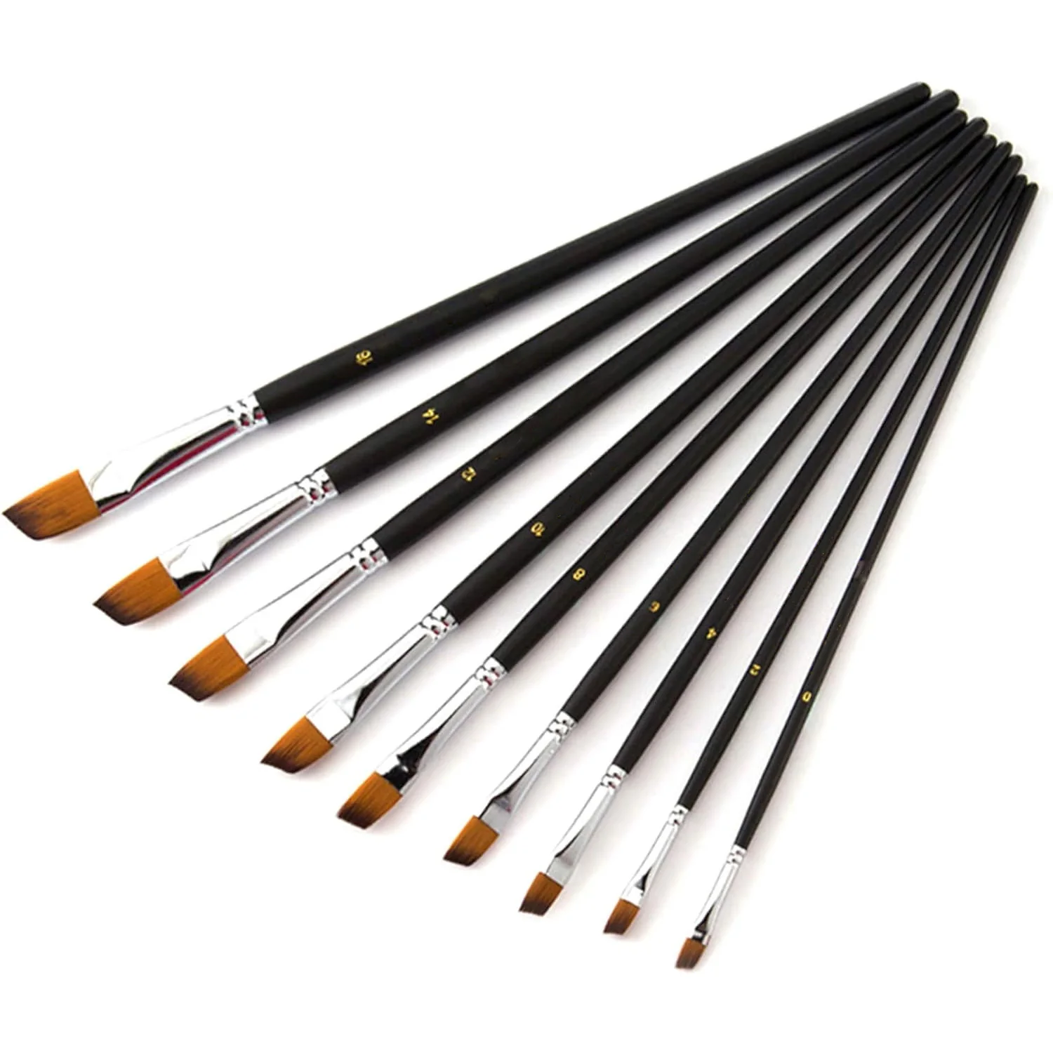 9-teiliges Nylonhaar-Set mit schräger Spitze und langem Griff, abgewinkelte Pinsel-Set, Kunst, Künstler, professionelles Malzubehör für Aquarell – Detail 7