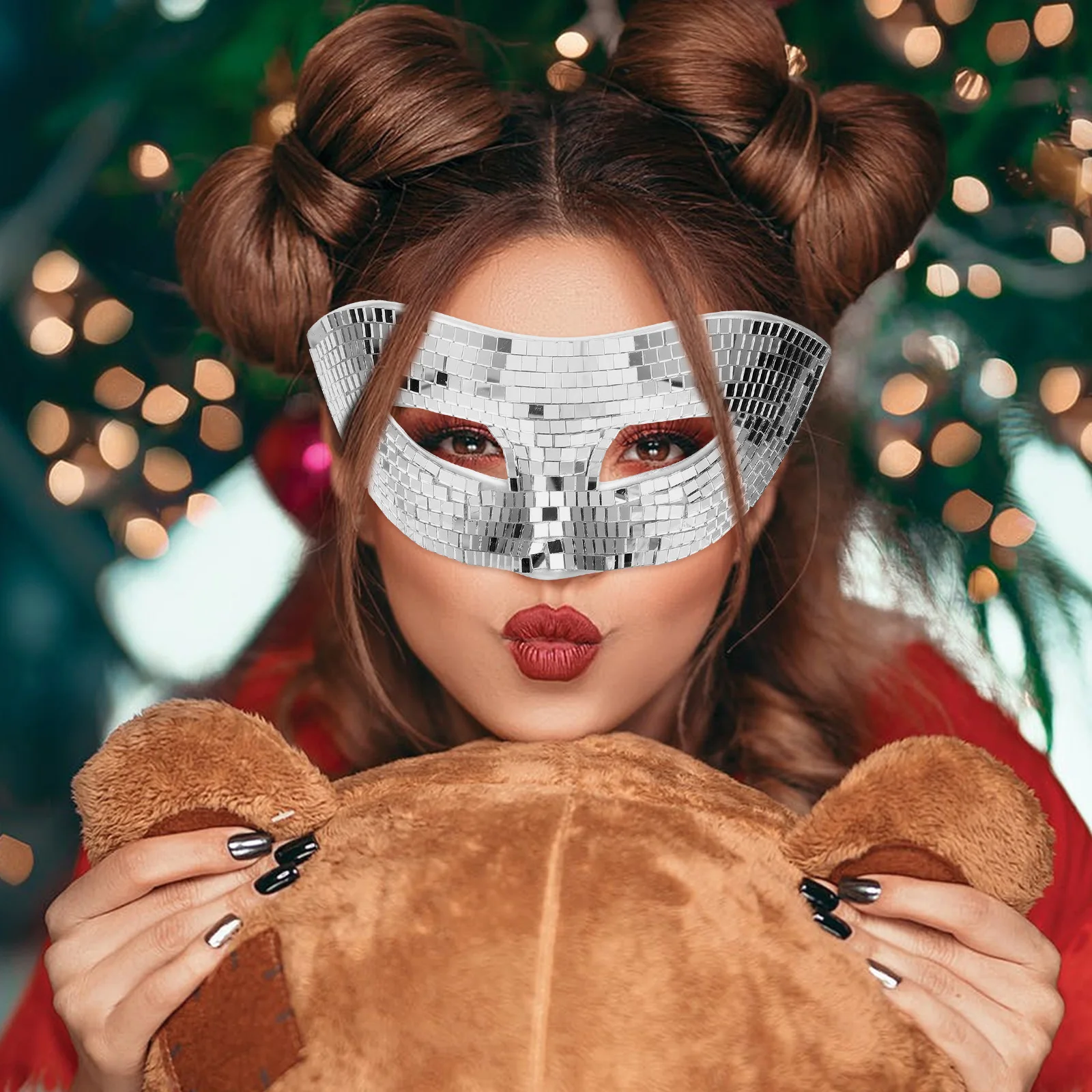 

Mirror Glitter Mask Reflective Silver Half Face Acrylic Masquerade Masks Costume Halloween Carnival Accessories