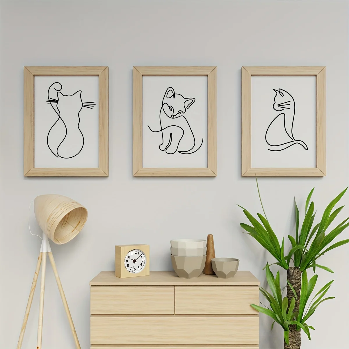 3pcs Set Modern Cat Line Art Posters, Frameless Animal Print Wall Decor, Minimalist Art Deco Style, Indoor Portrait Orientation,