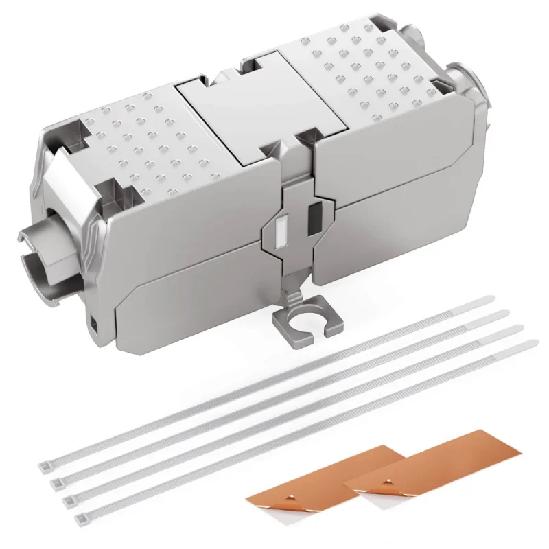 Linkwylan Network Insulation Displacement LSA CAT 6A Connector LAN STP Zinc Alloy Tool-free Silver Connected 2 Cables