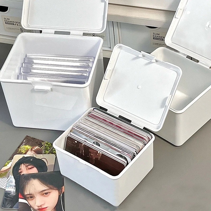 White Kpop Photocard Storage Box Idol Cards Photos Collection Box Jewelry Container ID Card Organizer Desktop Decor Supplies