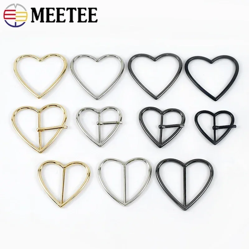 10/20Pcs 20-40mm Meetee Metal Buckles Heart Shape Adjust Roller Pin Buckle for Shoes Bags Belts Garment Rings Clasp Accessories