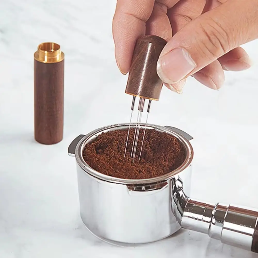 Stainless Steel Coffee Powder Tamper Mini Wood Handle Espresso Distributor Espresso Coffee Stirrer Cafe Stirring Tool