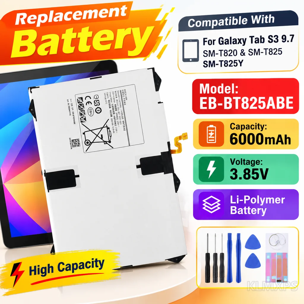 Tablet Replacement Battery EB-BT825ABE 6000mAh Li Polymer For Samsung Galaxy Tab S3 9.7 SM-T820 SM-T825 With Tool Kit for Repair