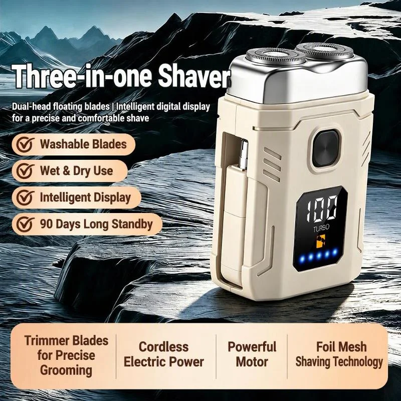 Mini convenient electric shaver, multifunctional three in one long battery life and ultra long standby, nose hair trimmer, men's