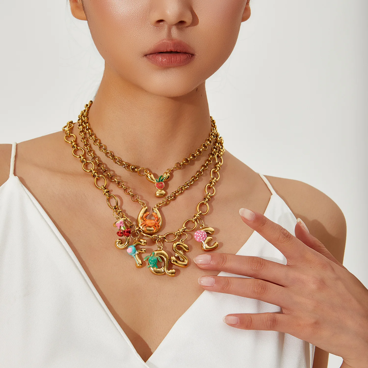 لطيف الفاكهة رسالة الأولي قلادة للنساء الفولاذ المقاوم للصدأ بالون فقاعة A-Z قلادة القلائد طوق مجوهرات هدية #2