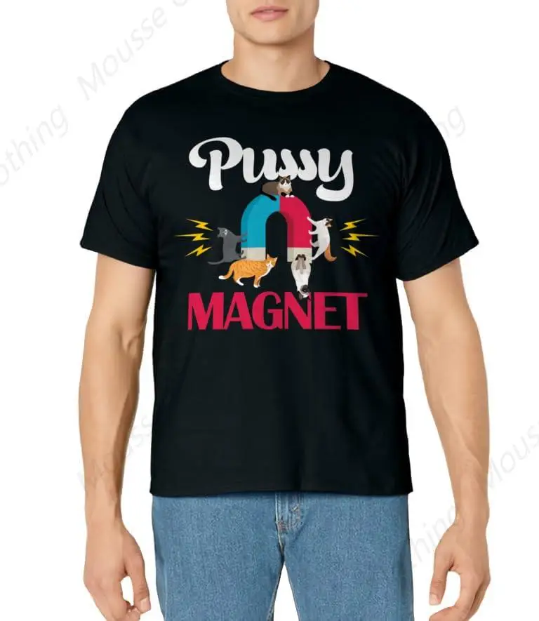 Cat Dad Pussy Magnet Adult Pun Funny Fur Dad Cat Lover T-Shirt