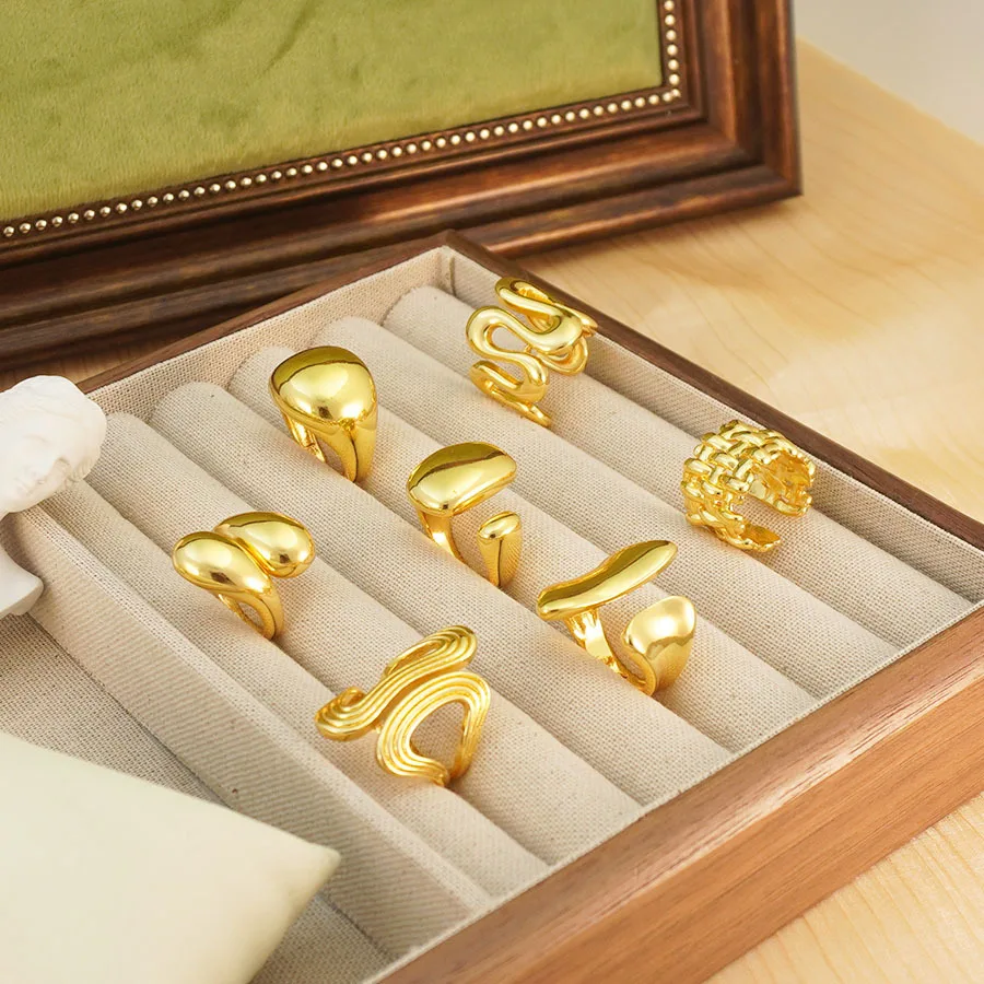 9999 Gold Fashion Geometric Shape Ladies Adjustable Ring Bridal Wedding Set Bohemian Shimmer Glossy Ring
