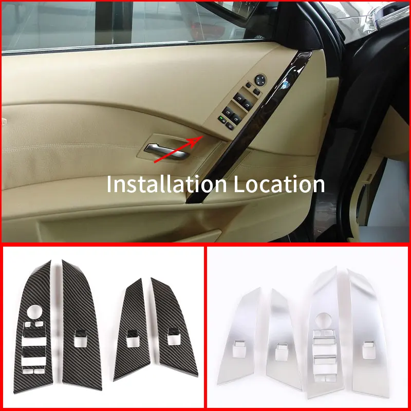 cheya ABS Carbon Fiber Pattern Car Glass Lift Frame Panel Cover for BMW 5 Series E60 E61 2001-2006 Interior Accessories 4Pcs LHD