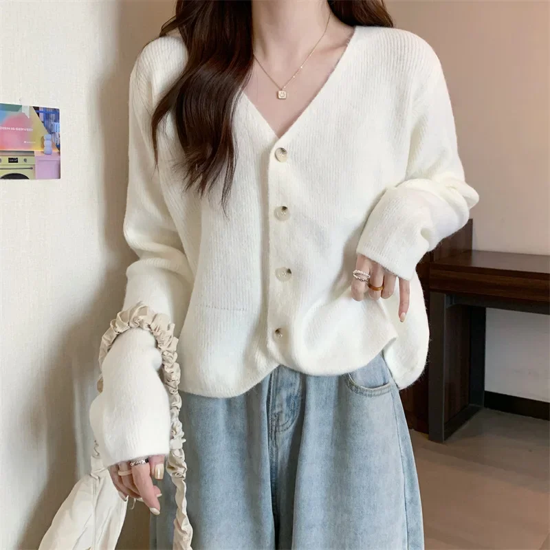 

Solid Color V-neck Long Sleeve Knit Base Shirt Top Autumn/winter New Arrival Pure Desire Aesthetic Sensibility Niche Jacket
