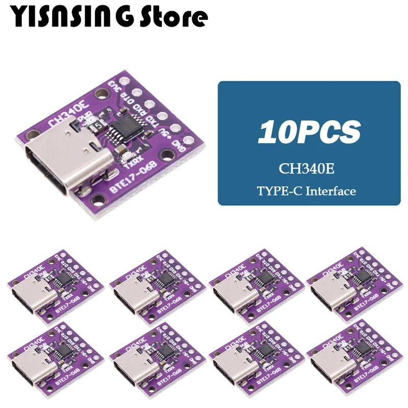 10PCS/LOT CH340E MSOP10 USB to TTL Serial Converter, 5V/3.3V Alternative CH340G Module TYPE-C Interface For Arduino Pro mini