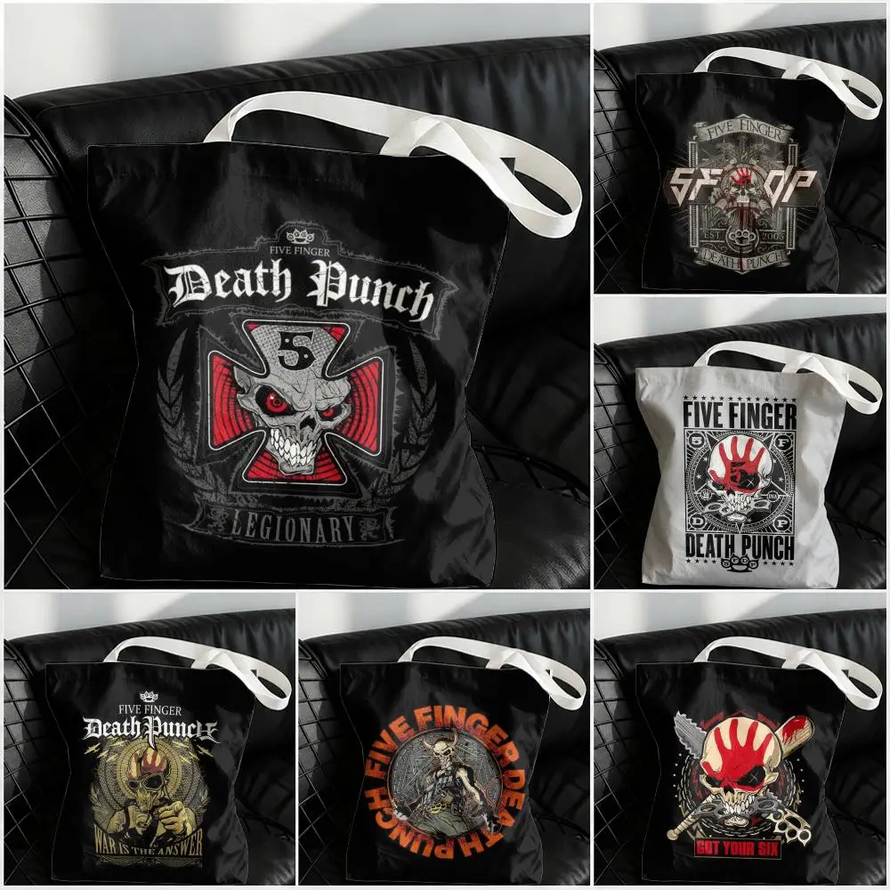 Band F-Five Finger Death Punch Storage Bags Large Structured Canvas Tote Bag Reusable Shopping Shoulder Bag Casual Handbag