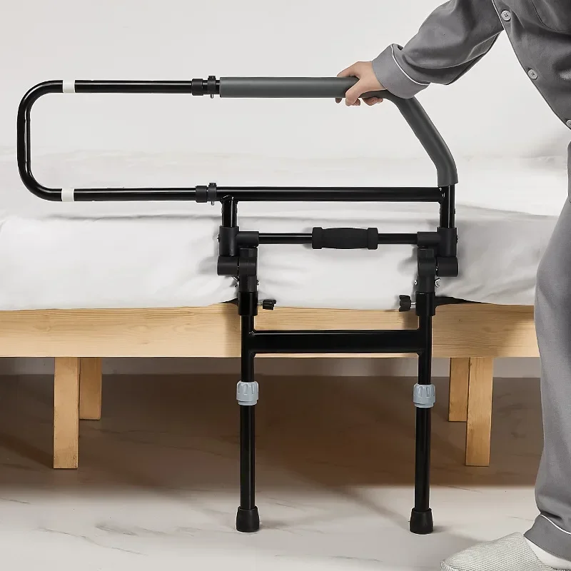 Elderly Bedside Standing Aid, Foldable Bed Rail, Anti-fall Handrail with Night Glow Warning, Freestanding Support for Seniors