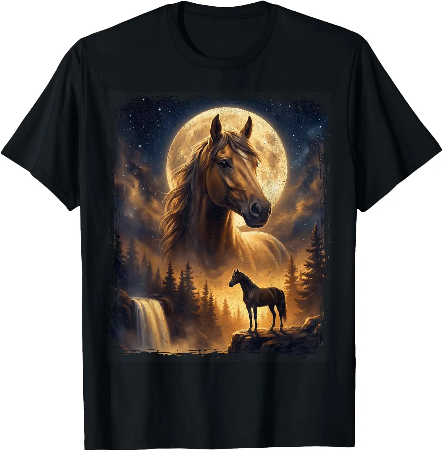 Mystical Retro Majestic Horse Spirit Animal Full Moon Nature T-Shirt Unisex Y2K Aesthetic Graphic T‑Shirt Trendy Streetwear Crew Neck Short Sleeve Soft Cotton Tee Fashion Daily Tops Men Women