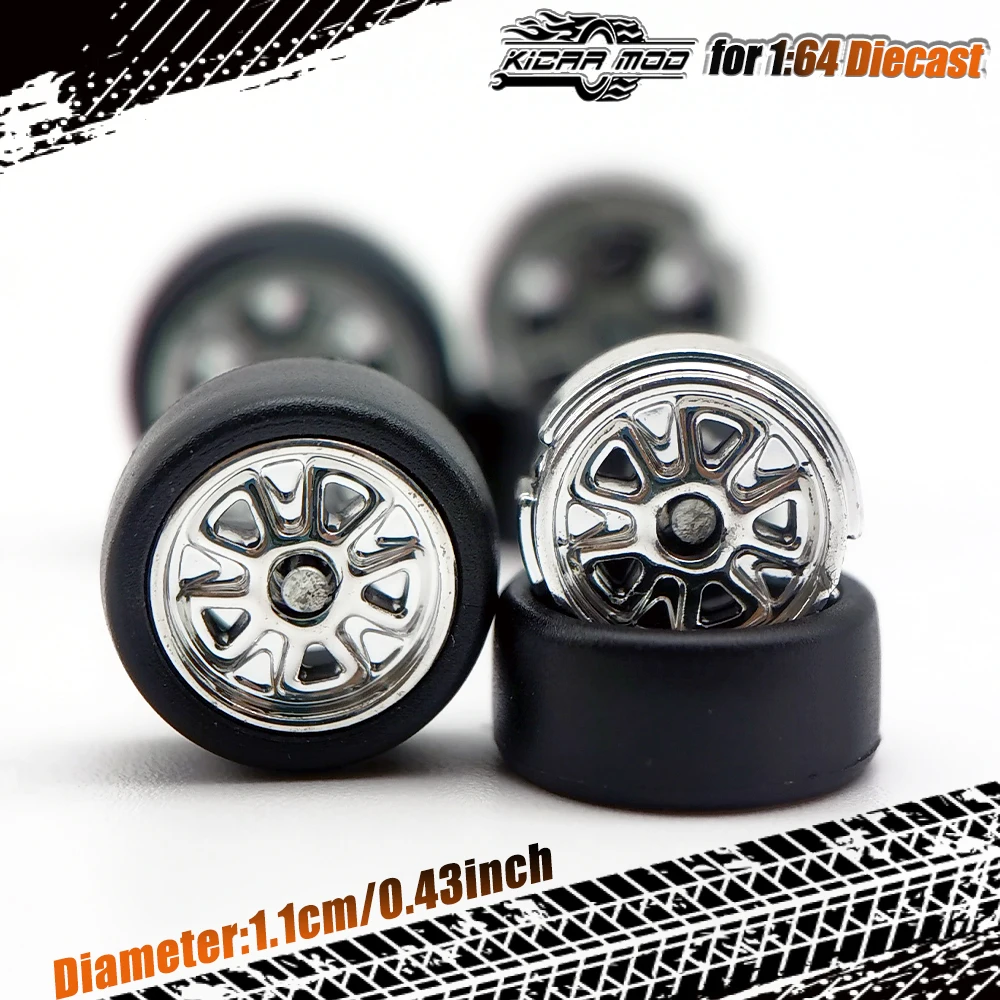 1/64 11mm Gummi-Slick-Reifen mit Schriftzug & Modellauto-Räder für 1:64 Modellautos (1 Set) – Detail 4