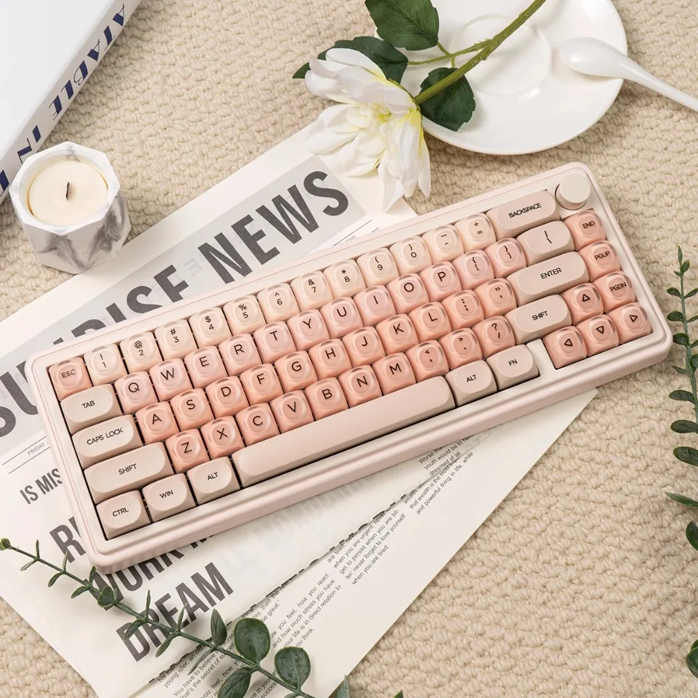 Liquid Foundation Theme Keycap Set 132key PBT+PC Custom Cute Pink Girl Keyboard Cap HOA Profile KeyCap for Mechanical Keyboard