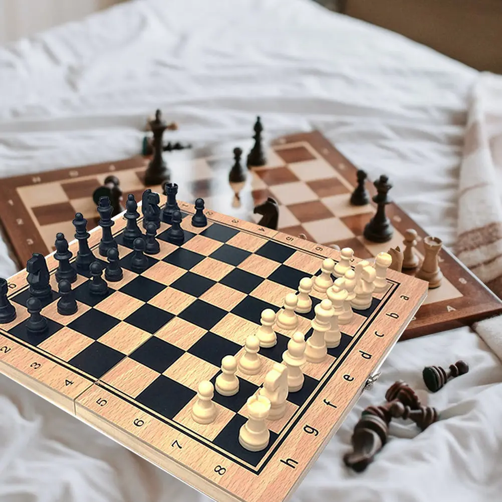 Foldable Wooden Chess Set – Portable Educational Chess Game with Storage Box for Kids and Adults