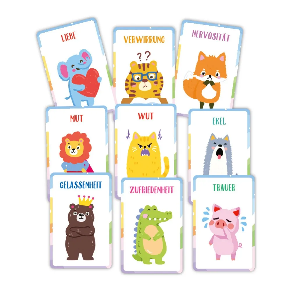 German Mindfulness Cards 32PCS Cute Animal Emotion Learning Flashcards Early Education Feeling Cognition Cards