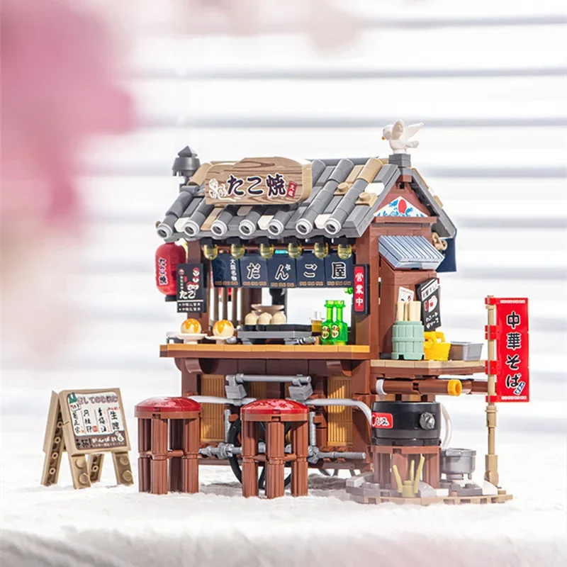 Takoyaki children's architectural model decorated building blocks Night Market retail store toy puzzle Christmas gift Best