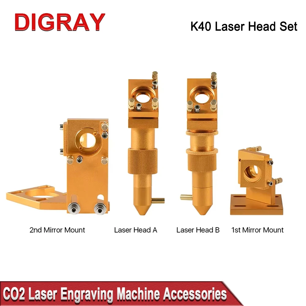 DIGRAY K Series CO2 Laser Head Set Diameter 12 / 20 mm Focal Length: 50.8 mm Lens Gold For 2030 4060 K40 Laser Machines