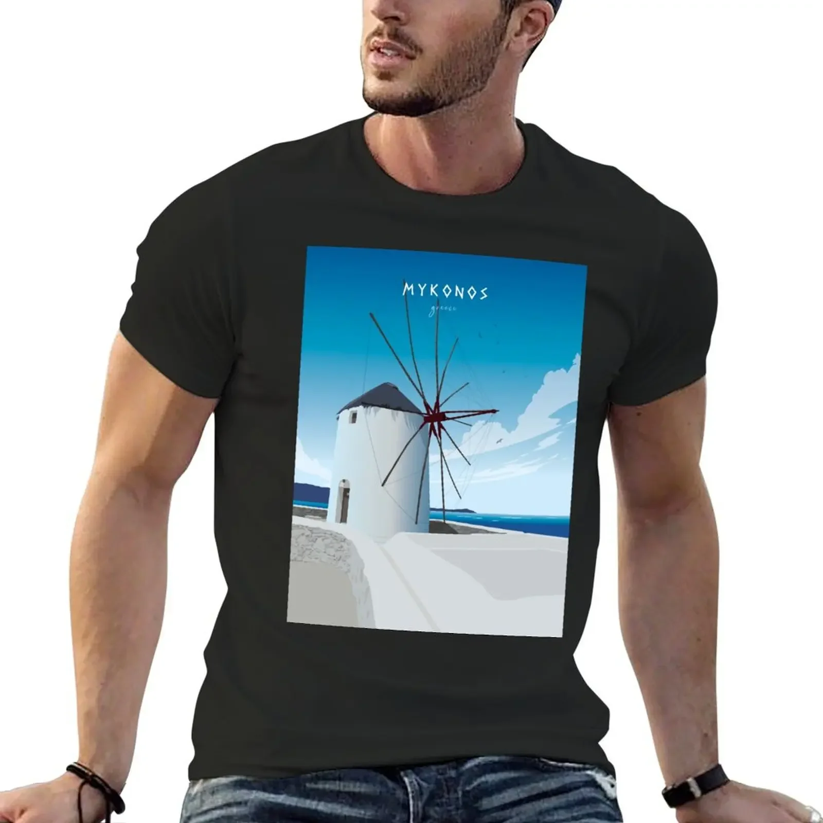 Mykonos Windmills T-Shirt summer clothes plus sizes mens cotton t shirts