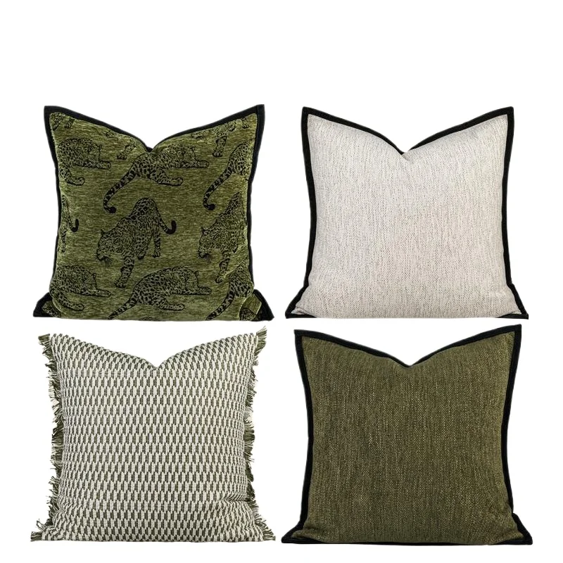 French Vintage Cushion Cover Light Luxury Green Series Throw Pillow Cover Decorative for Home Sofa Bed High End 30x50 45x45cm